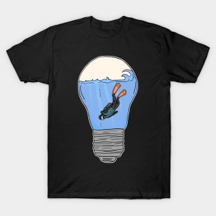 Scuba Diver in a lightbulb creative handdrawn Gift T-Shirt